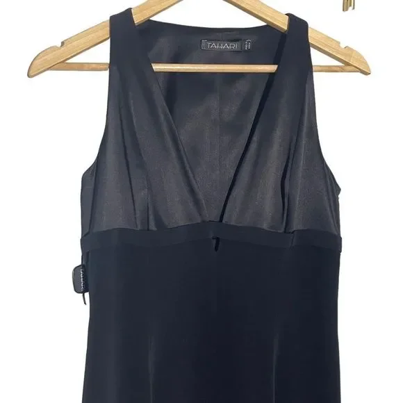 Tahari Vintage Black Low V-Neck Gown Size 6 - Picture 4 of 15
